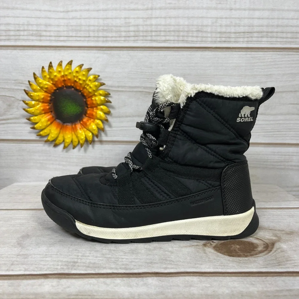 Sorel Kids Black Waterproof Winter Snow Boots‎ Fur Lined Lace Up Size 3